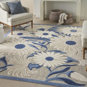 nourison aloha indoor/outdoor blue/grey 3'6" x 5'6" area rug, easy cleaning, non shedding, bed room, living room, dining room, kitchen (4x6)