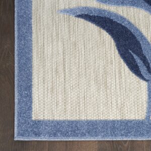 Nourison Aloha Indoor/Outdoor Blue/Grey 3'6" x 5'6" Area Rug, Easy Cleaning, Non Shedding, Bed Room, Living Room, Dining Room, Kitchen (4x6)