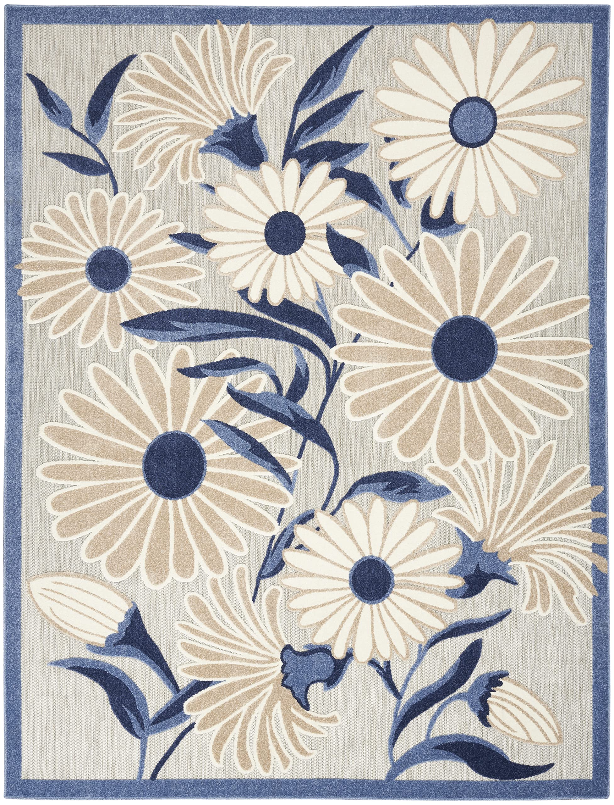 Nourison Aloha Indoor/Outdoor Blue/Grey 3'6" x 5'6" Area Rug, Easy Cleaning, Non Shedding, Bed Room, Living Room, Dining Room, Kitchen (4x6)