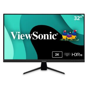 ViewSonic VX3267U-2K 32 Inch 1440p IPS Monitor with 65W USB C, HDR10 Content Support, Ultra-Thin Bezels, Eye Care, HDMI, and DP Input, Black