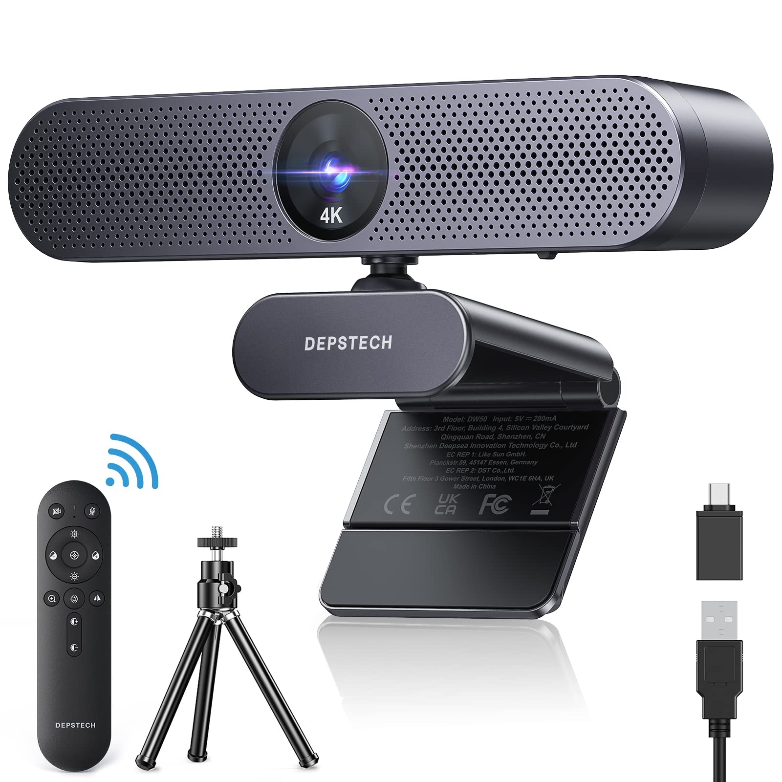 DEPSTECH Webcam 4K, Zoomable Webcam with Microphone and Remote, Equipped with Sony Sensor, 3X Digital Zoom, Noise-Canceling Mics, Auto-Focus Computer Camera for PC/Mac/Laptop/Zoom/Teams/OBS/Google