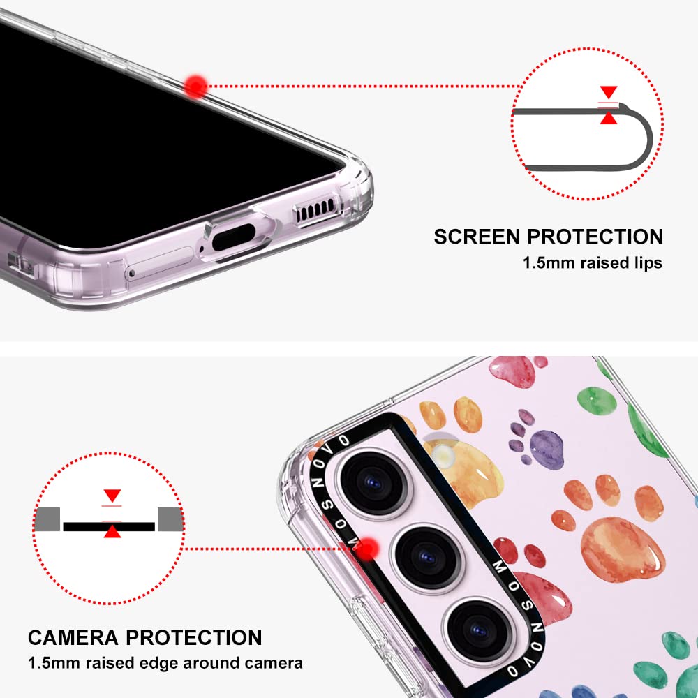 MOSNOVO for Galaxy S23 Case, [Buffertech 6.6 ft Drop Impact] [Anti Peel Off] Clear Shockproof TPU Protective Bumper Phone Cases Cover with Colorful Paw Design for Samsung Galaxy S23