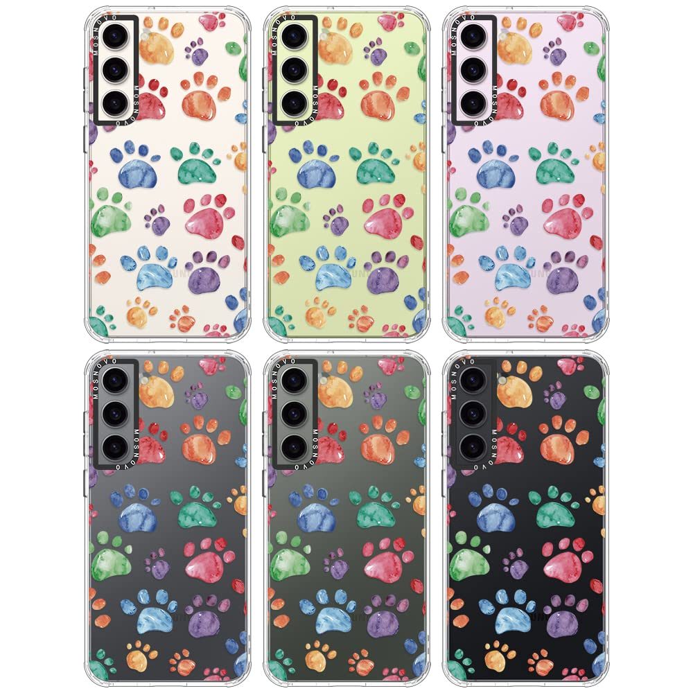 MOSNOVO for Galaxy S23 Case, [Buffertech 6.6 ft Drop Impact] [Anti Peel Off] Clear Shockproof TPU Protective Bumper Phone Cases Cover with Colorful Paw Design for Samsung Galaxy S23