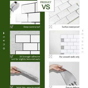 STICKGOO 10-Sheet Backsplash Peel and Stick Subway Tile, Self Adhesive Vinyl Wall Tiles, Stick on Backsplash for Kitchen and Bathroom(Thicker Design, White with Black Grout)