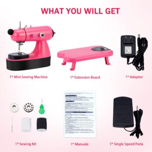 Flying Banana Mini Sewing Machine for Beginners, Girls Sewing Machine Ages 8-12 Kids, Pink Sewing Machine Lightweight Small Electric Maquina De Coser with Extension Table, LED Light