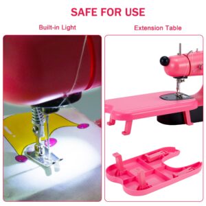 Flying Banana Mini Sewing Machine for Beginners, Girls Sewing Machine Ages 8-12 Kids, Pink Sewing Machine Lightweight Small Electric Maquina De Coser with Extension Table, LED Light