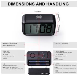 T-FAMY Digital Clock Battery Operated with Unique 1.2'' LED / 1.8'' LCD Auto Display, Small Cordless Alarm Clock for Bedroom Wall Travel (Red Display)