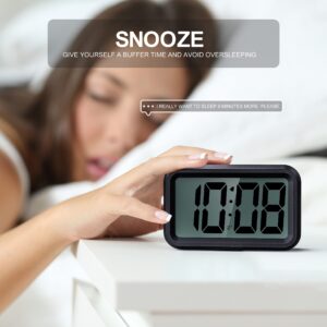 T-FAMY Digital Clock Battery Operated with Unique 1.2'' LED / 1.8'' LCD Auto Display, Small Cordless Alarm Clock for Bedroom Wall Travel (Red Display)