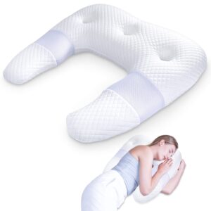 saheyer pillow for side sleeper, odorless body pillow for adults shoulder pain relief, u-shaped memory foam orthopedic contour support pillows for neck, back, arm with removable washable cover, white