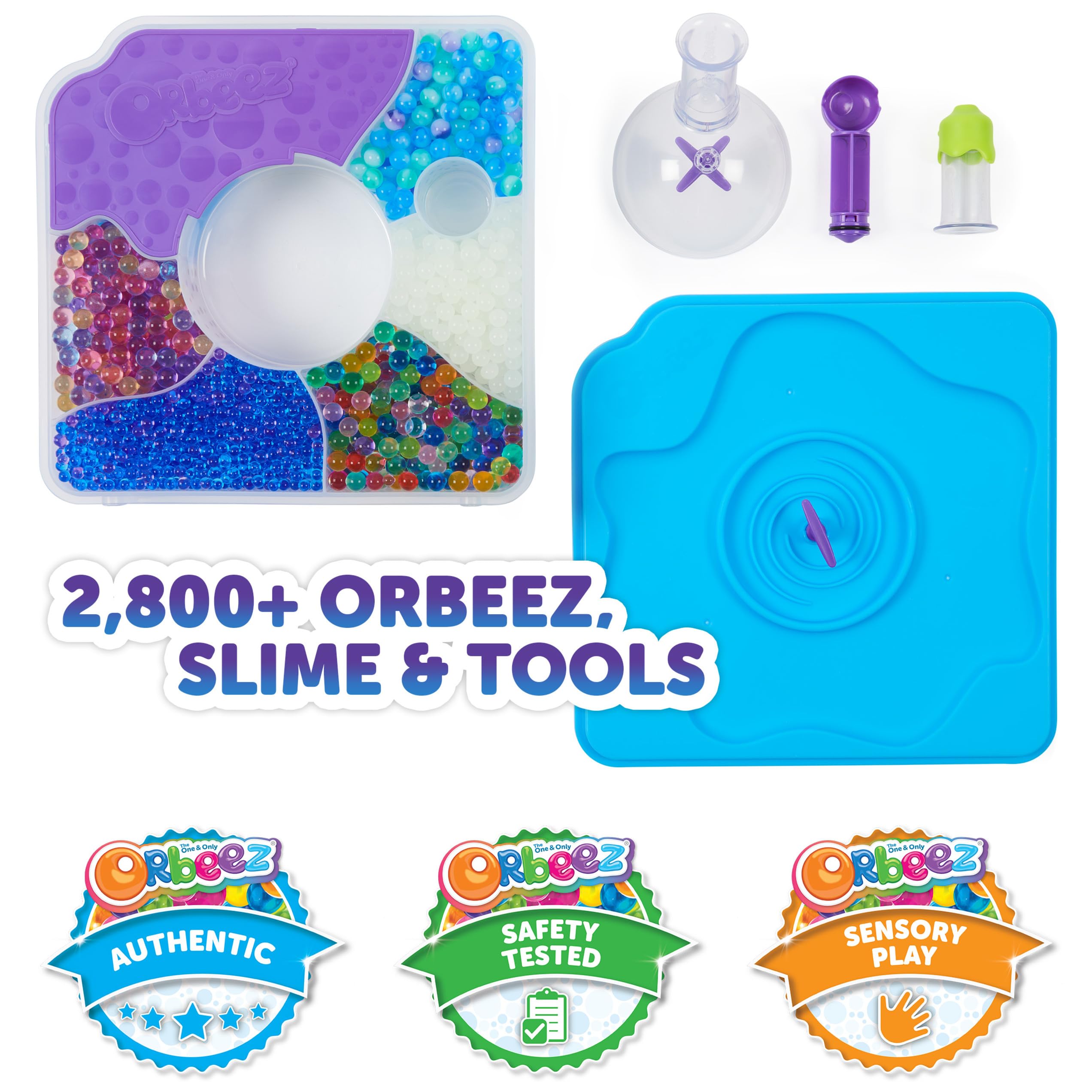 Orbeez Mixin’ Slime Set with 2500+ Orbeez (Micro, Shimmer, Marble & Glow in The Dark), 5 Tools, Storage, One & Only, Sensory Toys for Kids Ages 5+