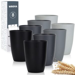 Wheat Straw Cups 8 PCS Good Alternative to Plastic Reusable Cups 12 oz Unbreakable Drinking Cup Reusable Dishwasher Safe Water Plastic Glasses with 4 Colors