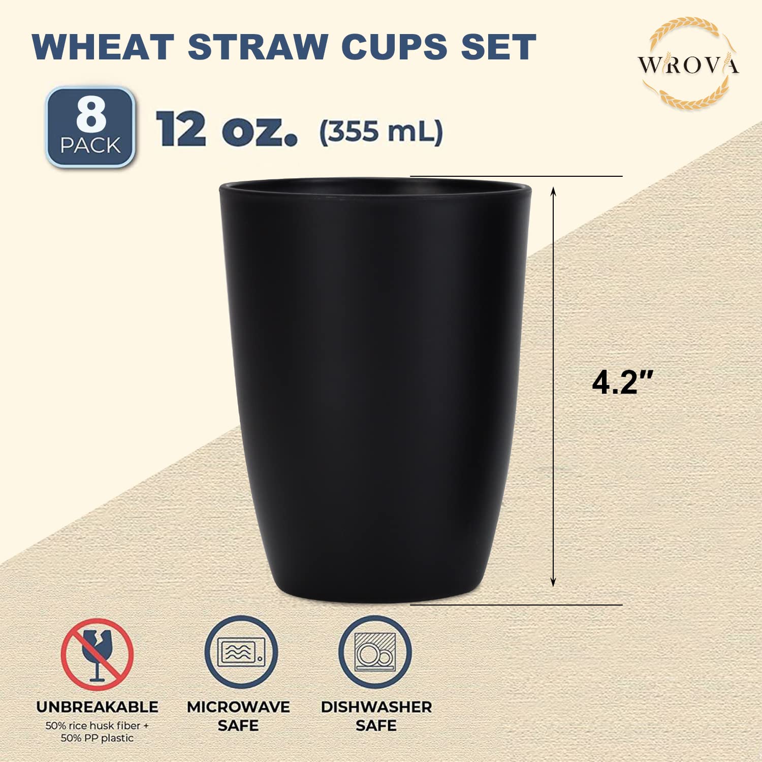 Wheat Straw Cups 8 PCS Good Alternative to Plastic Reusable Cups 12 oz Unbreakable Drinking Cup Reusable Dishwasher Safe Water Plastic Glasses with 4 Colors