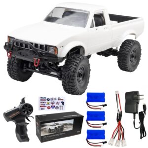 leoso wpl c24 crawler rc car 1/16 rc rock crawler rc truck 4x4 with 3 upgraded 1200mah battery 2.4ghz 4wd remote control crawler off-road pick-up truck rtr for men (wpl c24 white)