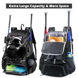 VIGEGARI Youth Baseball Bag, Baseball Backpack for Boys,Youth, Adults-Bat Bag, Softball Bag, T-Ball, Softball Equipment & Accessories for Bat, Glove Holder, Helmet, Shoes Compartment, Baseball Gifts