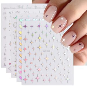 jmeowio 12 sheets aurora nail art stickers decals self-adhesive pegatinas uñas glitter holographic star heart nail supplies nail art design decoration accessories