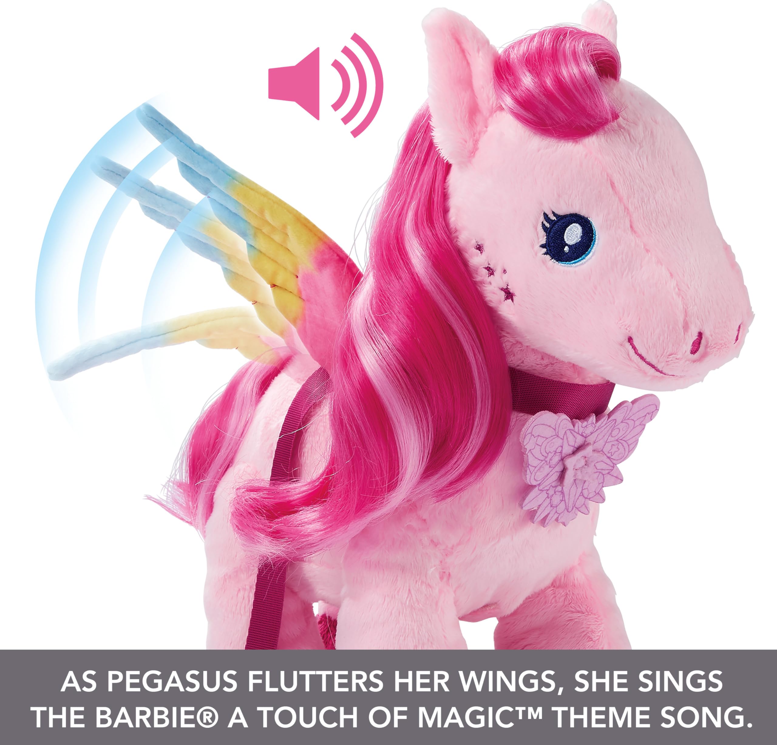 Barbie A Touch of Magic Stuffed Animals, Walk & Flutter Pegasus Plush, 11-Inch Walking Plushie with Hair Accessories and Sound Feature