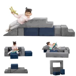 moozhealth modular kids play couch, soft play climbing blocks convertible toddlers sofa and indoor playset foldable floor cushion with 2 ottomans for playroom bedroom