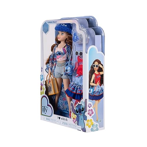 Disney ily 4EVER Dolls Disney 100 - Stitch 11.5" Tall with 13 Points of Articulation, Two Complete Mix-and-Match Outfits and Glittery Mickey Ring for You!