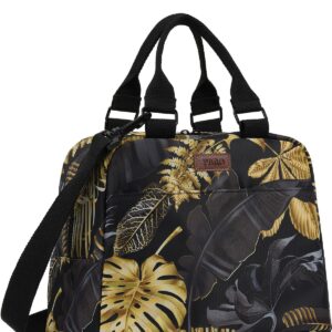 PBRO Insulated Lunch Bag for Women/Men,Reusable Lunch Tote with Adjustable Shoulder Belt,Cute Tropical Plant Leaves Portable Lunch Box Cooler Bag,Perfect for Travel Picnic,Office,Working -Gold