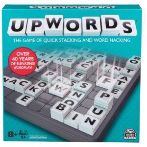 upwords, word game with stackable letter tiles & rotating game board, new 2023 version | games for family game night | family games, for adults and kids ages 8 and up