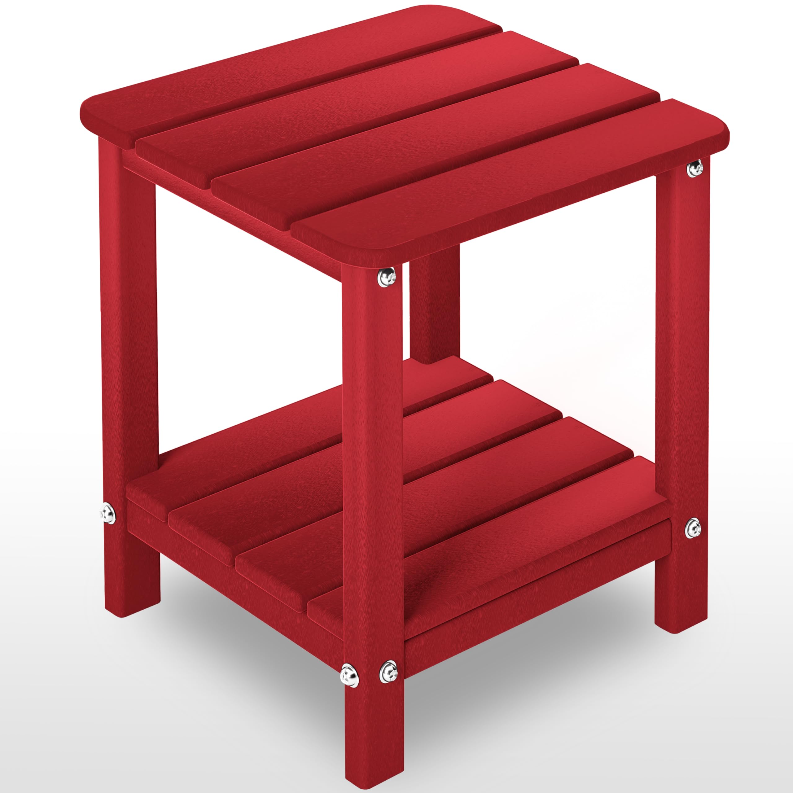 Aoorun Outdoor Adirondack Side Table, adirondack table plastic, 2-Tier (13.9" D x 13.5" W x 17.3" H) - Red