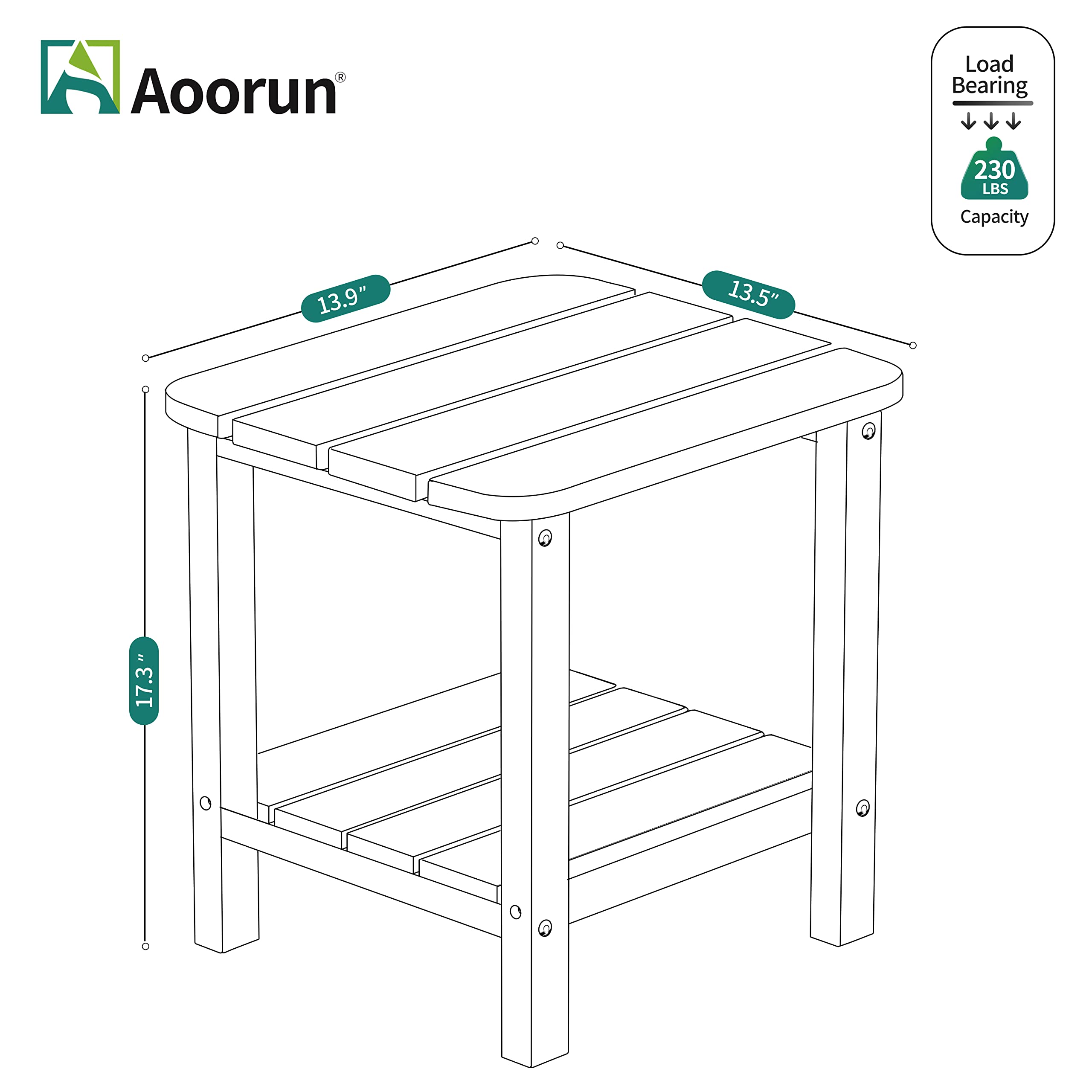 Aoorun Outdoor Adirondack Side Table, adirondack table plastic, 2-Tier (13.9" D x 13.5" W x 17.3" H) - Red