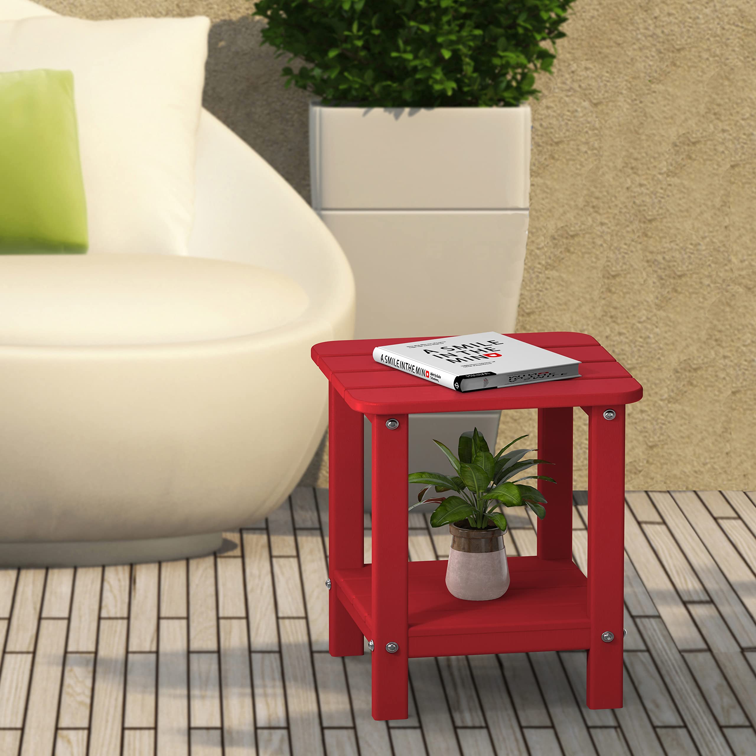 Aoorun Outdoor Adirondack Side Table, adirondack table plastic, 2-Tier (13.9" D x 13.5" W x 17.3" H) - Red