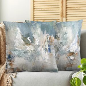 Abstract Pillow Covers 18x18 Set of 2 Modern Abstract Throw Pillow Cover Blue Contemporary Pillow Cushion Cases, Soft Comfortable Farmhouse Pillowcases for Sofa Couch Living Room Bedroom Office