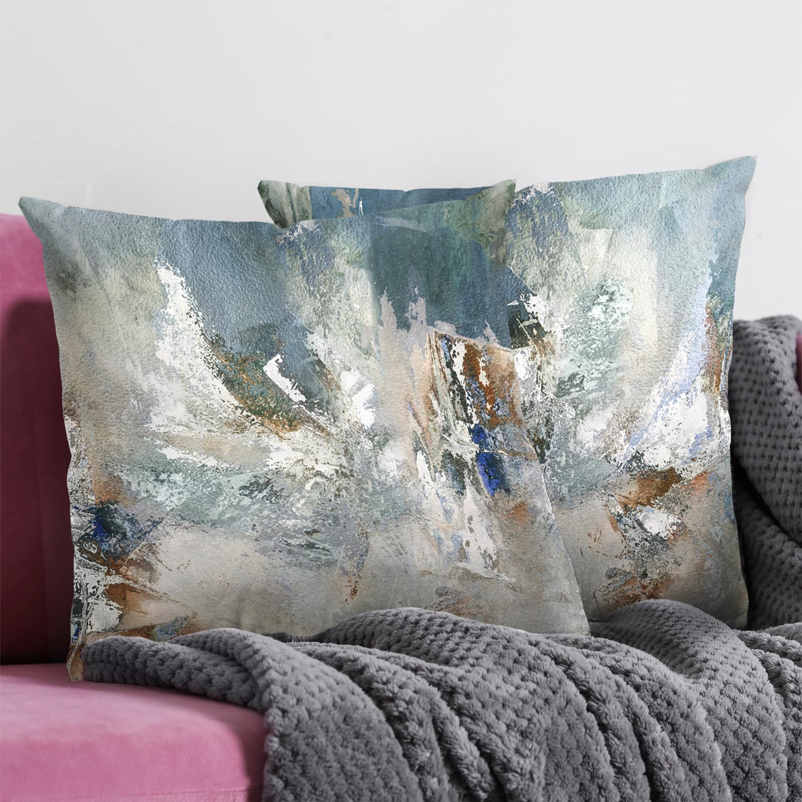 Abstract Pillow Covers 18x18 Set of 2 Modern Abstract Throw Pillow Cover Blue Contemporary Pillow Cushion Cases, Soft Comfortable Farmhouse Pillowcases for Sofa Couch Living Room Bedroom Office