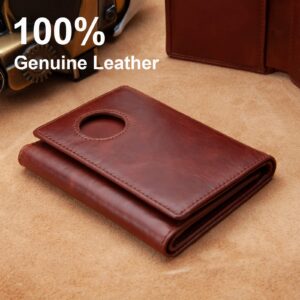 HLHGR Trifold AirTag Wallet Men,Wallet with Air Tag Holder Genuine Leather RFID Blocking Wallet for Apple Airtag Brown (Apple Airtag Not included)