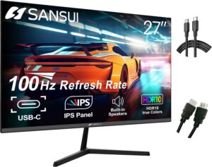 sansui computer monitors 27 inch 100hz ips usb type-c fhd 1080p hdr10 built-in speakers hdmi dp game rts/fps tilt adjustable for working and gaming (es-27x3 type-c cable & hdmi cable included)