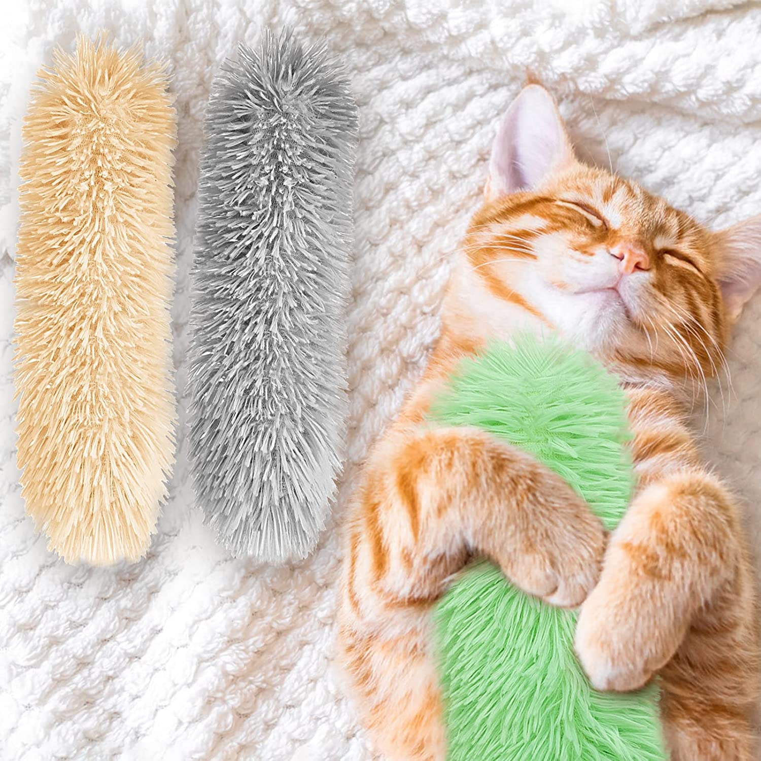 Dorakitten Cat Catnip Toys for Indoor Kitten: 3 Pcs Soft and Resistant Pillows Toy - Interactive Cat Kicker Toy with Catmint and Crinkle Plush Cat Chew Teething Clean Toy for Small Cats (Green)