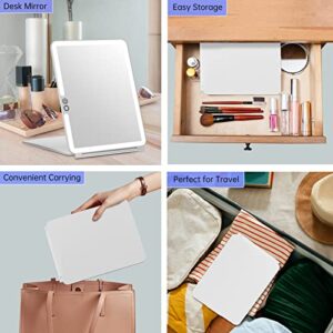 FUNTOUCH 1800mAh Rechargeable Large Travel Makeup Mirror, 10x7.5 Portable Lighted Makeup Mirror with 10X Magnifying Mirror 3 Color Lights, Touch Screen Dimming Folding Light Up Mirror for Travel