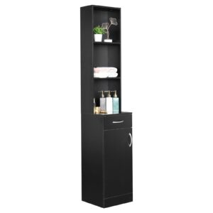 Karl home 70" Tall Bathroom Storage Cabinet Narrow Floor Cabinet Free Standing Tower Cabinet with 3 Open Shelves, 1 Drawer & 1 Compartment, for Bathroom, Living Room, Home, Black