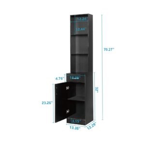 Karl home 70" Tall Bathroom Storage Cabinet Narrow Floor Cabinet Free Standing Tower Cabinet with 3 Open Shelves, 1 Drawer & 1 Compartment, for Bathroom, Living Room, Home, Black