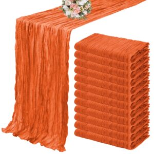 12 pack cheesecloth table runner 35 x 120 inch long boho cheese cloth gauze table runners semi sheer table runner for wedding decor, bridal shower, birthday party (orange)