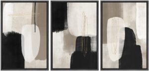 signford framed canvas print wall art set black & gray pastel paint stroke collage abstract shapes digital art modern art decorative boho for living room, bedroom, office - 24"x36"x3 black