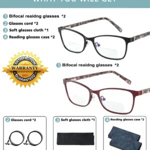 Bifocal Reading Glasses Women Cateye Blue Light Blocking Reader Stylish Clear Upper Computer Designer Small Frame Cute Ladies Cheater Red Eyeglasses Fashion Lined Metal Farsighted Spectacle +2.25