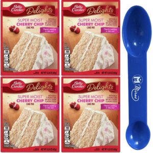 (Pack of 4) Betty-Crocker Super Moist Cherry Chip Cake Mix, 13.25 oz (Miras Trademark 2-in-1 Measuring Spoon Included!)