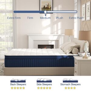 Queen Mattress, 12 Inch Queen Size Mattress in a Box, Hybrid Mattress Queen Size, Ultimate Motion Isolation with Gel Memory Foam and Pocket Spring, Medium Firm, Edge Support