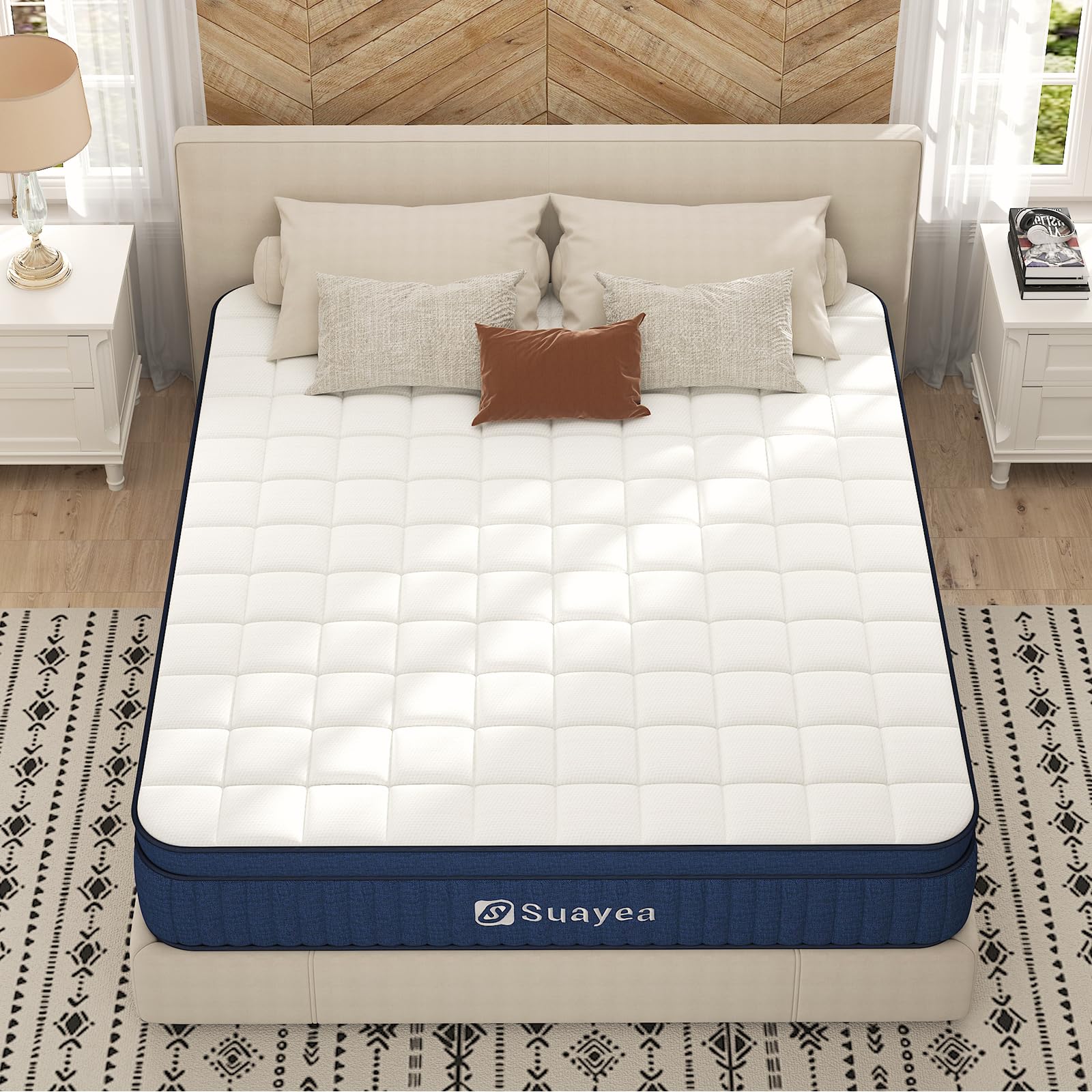 Queen Mattress, 12 Inch Queen Size Mattress in a Box, Hybrid Mattress Queen Size, Ultimate Motion Isolation with Gel Memory Foam and Pocket Spring, Medium Firm, Edge Support