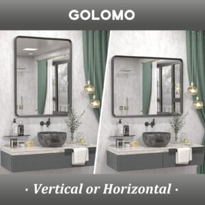 GOLOMO 28X36 Black Bathroom Mirror for Wall, Matte Black Metal Framed Bathroom Vanity Mirror, Rounded Corner Mirror for Farmhouse, Anti-Rust, Shatterproof (Horizontal/Vertical)