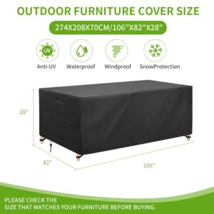 LINLINJYA Rectangular Patio Table Cover - 600D Heavy Duty Large Waterproof Table Cover, Outdoor Sofa Set Covers, Dining Table Cover 106L x 82W x 28H Inches