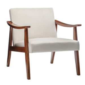 container furniture direct accent chair with velvet upholstery and solid wood frame, classic mid-century modern living room furniture for extra seating, cream white