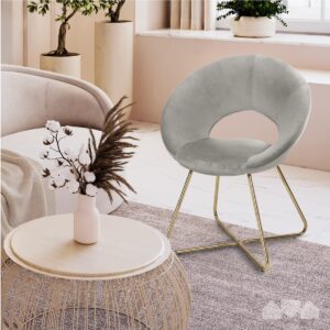 Milliard Circle Velvet Accent Chair for Living Room, Bedroom and Home Office with Gold Legs (Grey)