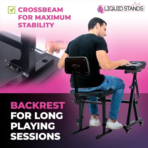 Liquid Stands Piano Bench Adjustable Stool – Music Keyboard Bench with Backrest Seat for Piano Keyboard Stand with Black Padded Cushion for Musicians Piano Stool Chair