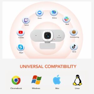 NUROUM V15-AFL 2K Webcam for Streaming, 1080p 60FPS AutoFocus Web Camera with Adjustable Fill Light and Privacy Cover, 75°FOV Dual Microphone USB FHD Computer Camera, Plug and Play