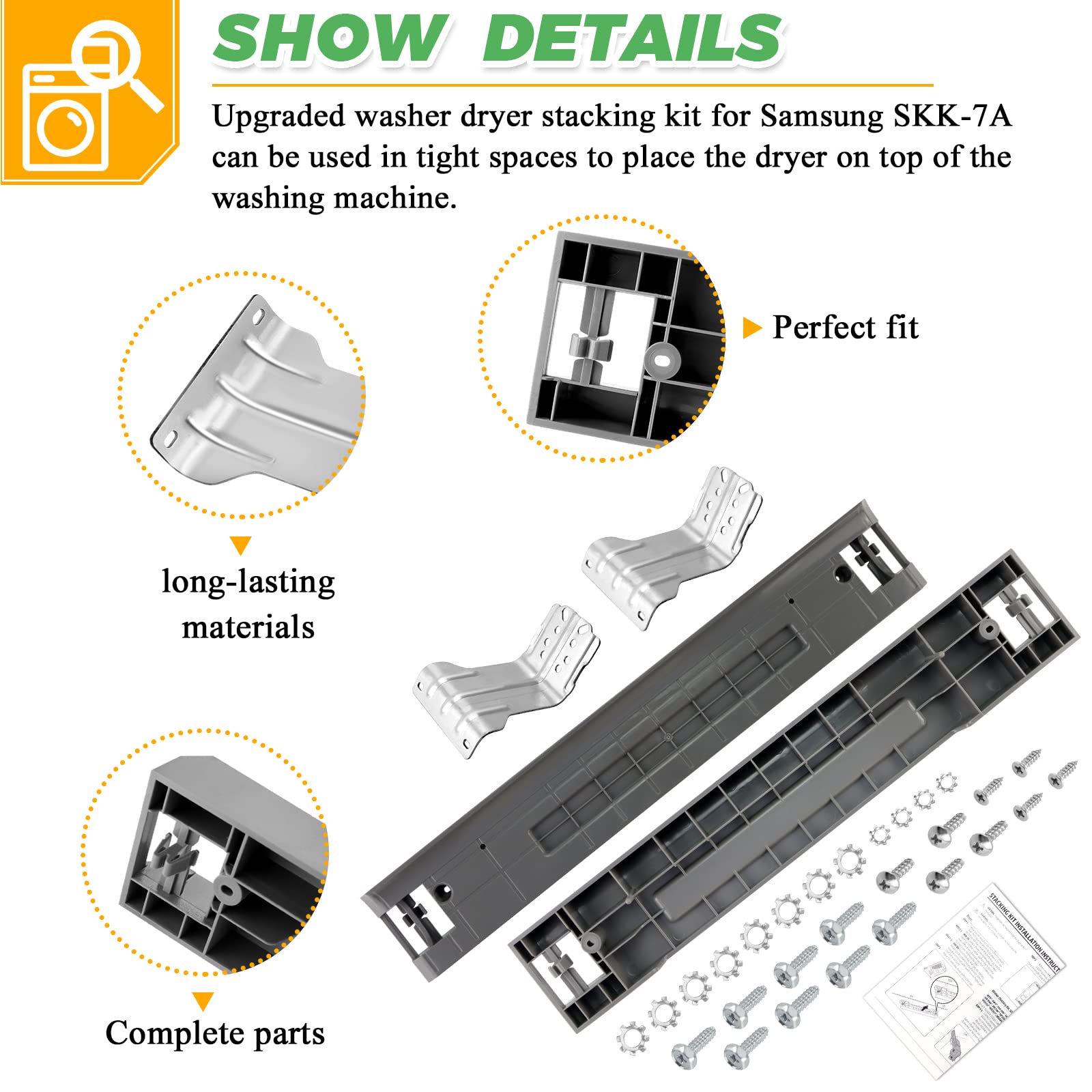 2024 UPGRADED SKK-7A SKK8K Stacking Kit Fit for Samsung Washer & Dryer 27 Inch Front Load Laundry by Techecook - Replace for SKK-7A SK-5A SK-5AXAA SKK-8K SKK8K