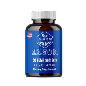 Advanced Aid Natural Premium Organic Hemp Extract 13,500mg (150mg per SoftGel) 90ct Non-GMO Ultra-Pure CO2 Extracted Made in The USA. Read Description