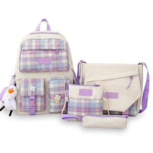 SodaMeow Kawaii Backpack with Pins and Accessories Kawaii Backpack Set Cute Aesthetic Backpack Kawaii Work Supplies (Purple)